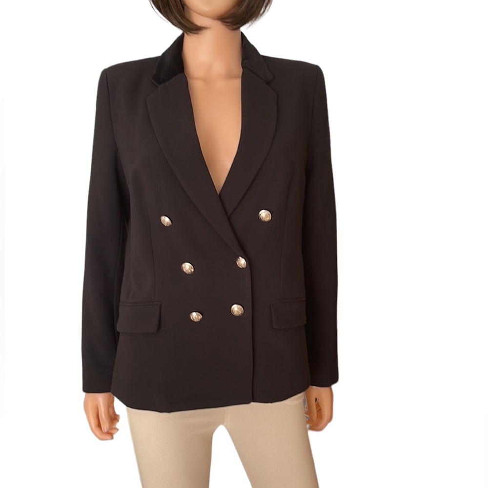 Vintage MNG Mango Double Breasted Blazer Velvet Collar Black